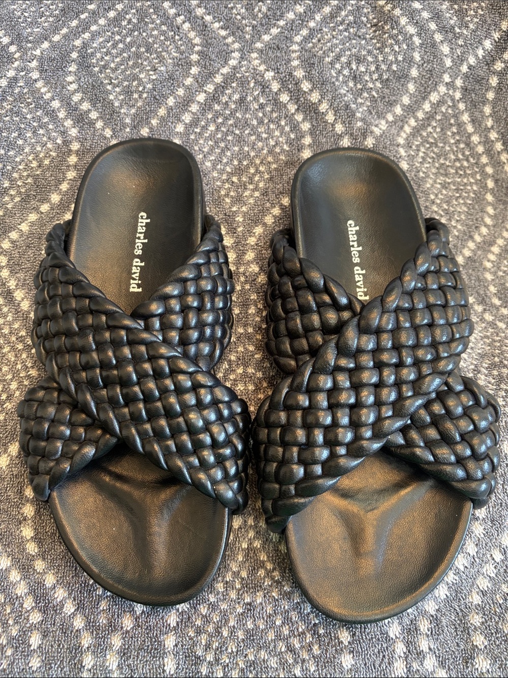 Charles David Black Braided Crossband Slide Sandals, Size 6 - Used
